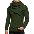 Detail of olive green cable knit sweater featuring a unique detachable neck collar buckle - Army Green
