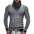 Jersey de punto gris para hombre con cuello alto con cremallera y bolsillo de canguro - S / Gris claro