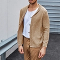 Men's khaki cable knit cardigan with shawl collar and classic button closure - S / Khaki