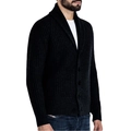 Men's ribbed knit shawl collar cardigan sweater with button closure in a slim fit style - S / Black