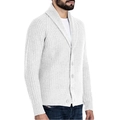 Men's light grey shawl collar knit cardigan sweater with ribbed cuffs and four buttons - S / White