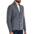 Men's grey shawl collar knit cardigan with ribbed texture and button closure - S / Dark Gray