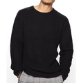Men's loose knit long sleeve round neck black sweater with vertical ribbed texture - Black