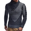 Heren gebreide trui met col, geometrisch patroon en decoratieve gespen lange mouwen - S / Donkerblauw