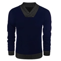 Herren Slim Fit V-Ausschnitt Strickpullover in Marineblau mit gestreiften Details - S / Dunkelblau