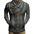 Herren Strickjacke in Dunkelgrau mit Zopfmuster, Hornknöpfen und Lederverschlüssen - S / Dunkelgrau
