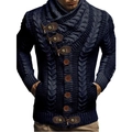 Men's navy knit cardigan featuring cable stitch pattern and toggle button closure - S / Dark Blue