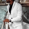 Weiße Herren-Strickjacke mit Schalkragen, grobem Wabenmuster und dunklen Knöpfen - S / Weiß