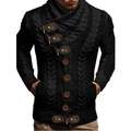 Men's black knitted cardigan with cable knit pattern and stylish horn buttons - S / Black
