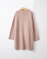 Detail of high neck knitted dress in lotus pink with dropped shoulder and dense texture - S / Khaki