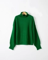 Dettaglio maglione verde a collo alto in maglia spessa con polsini a costine - S / Verde