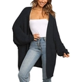 Women's long sleeve black chunky knit open front cardigan with pockets and casual loose fit - S / Black
