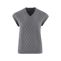 Grey V-neck cable knit vest for women with classic ribbed hem and sleeveless H-line design - S / Gray