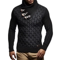Men's turtle neck knit sweater with vintage leather buttons and diamond cable pattern - S / Black