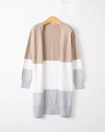 Cardigan da donna in maglia color-block nei colori kaki, bianco e grigio a maniche lunghe - S / Cachi