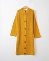 Cardigan long à capuche pour femme en jaune gingembre avec grands boutons et manches - S / Jaune