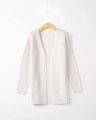 Detail of white knit cardigan showing vertical ribbed texture and soft wool fabric - S / White