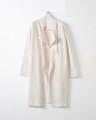 Damen Strickjacke in Elfenbein, langer Cardigan mit Revers und lockerem Rippstrick-Design - S / Weiß