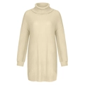 Detail of high collar and vertical ribbed texture on cream knit sweater dress - S / Off-white