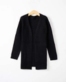 Damen Strickjacke Schwarz Langarm Locker Geschnitten Strickmantel Winterpullover Jacke - S / Schwarz