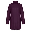 Detail view of deep purple turtleneck knit dress with high-quality ribbed texture - S / Purplish Red