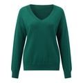 Detail of dark green V-neck sweater showing fine knit fabric and ribbed cuffs finish - S / Dark Green