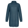 Deep grey blue oversized turtleneck knit sweater dress with vertical ribbed texture - S / Aqua