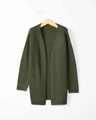 Women's dark green oversized chunky knit cardigan sweater in mid-length loose style - S / Dark Green