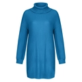 Detail of royal blue oversized turtleneck sweater featuring vertical ribbed knit texture - S / Sapphire Blue