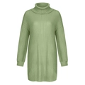 Detailaufnahme der salbeigrünen Rippstrickstruktur an einem Rollkragen-Strickkleid - S / Grasgrün