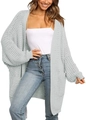 Chunky knit long-sleeve open cardigan sweater in light grey featuring hollow out weave texture - Light Gray
