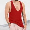Camiseta de tirantes de punto roja para hombre con cuello en V y un ajuste relajado - M / Rojo