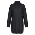 Detail of black turtleneck knit dress featuring premium vertical ribbed texture and stitching - S / Black