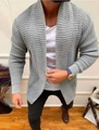 Detail von Herren Strickjacke mit Schalkragen, Texturmustern und gerippten Ärmelbündchen - S / Hellgrau