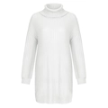 Nahaufnahme des Rollkragens und der Rippstrick-Struktur bei diesem weißen Strickkleid - S / Weiß