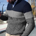 Suéter ajustado para hombre con cremallera corta y diseño patchwork tricolor azul y gris - M / Gris