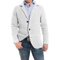 Close-up of white knit cardigan blazer showing thick texture and button detail - M / White