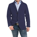 Men's navy blue waffle knit cardigan sweater with notch lapel and patch pockets - M / Dark Blue