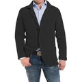 Detail of men's black knit blazer showing waffle texture, classic lapels and large side pockets - M / Black