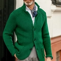 Detail of emerald green knitted cardigan with three-button closure and waffle texture - S / Green