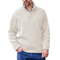 Dettaglio di un maglione a maglia con scollo a V con strisce verticali e polsini a coste - M / Bianco