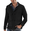 Detail van zwart gebreid vest met dubbele rij knopen, ribtextuur en revers - M / Zwart