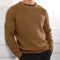 Men's casual camel crew neck sweater in textured rib-knit with classic fit styling - Brown