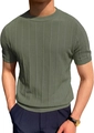 Dettaglio della trama a costine verde salvia su questa maglietta slim fit da uomo - S / Verde