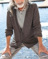 Men's dark charcoal grey chunky knit cardigan in casual relaxed fit for autumn winter - Brown