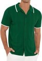 Détail du polo en maille vert forêt avec texture à chevrons et rayures blanches - S / Vert