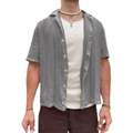 Herren Strickhemd in Grau mit kurzärmeligem Design und atmungsaktiver Mesh-Struktur - Grau