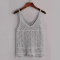 White sleeveless crochet camisole for women with V-neck and wave edge on neutral background - S / Gray
