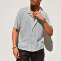 Kurzärmliges Strick-Poloshirt für Herren in Hellgrau mit atmungsaktivem Netzmuster - S / Hellgrau