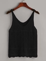 Detail of black V-neck crochet tank top featuring geometric diamond lace patterns - S / Black